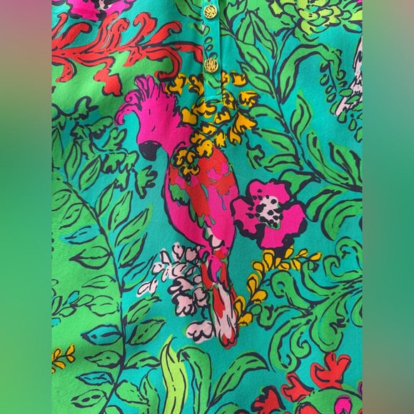 Lilly Pulitzer Elsa Silk Top Shake Your Tailfeather Pink Green Gold Size Small S - Picture 6 of 8